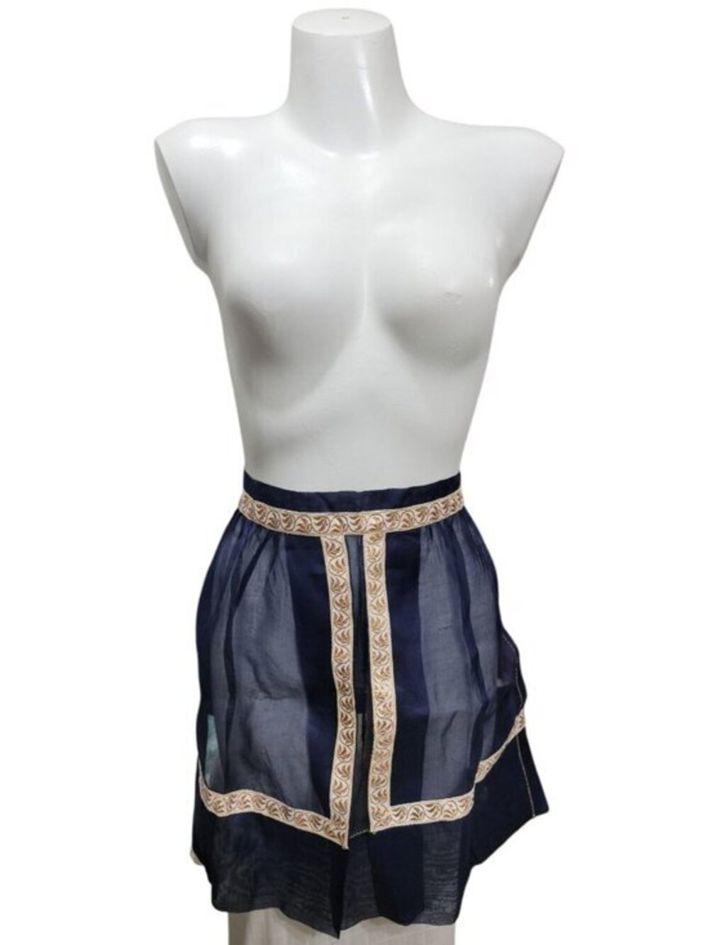 Vintage Apron Sheer Waist Tied Blue White